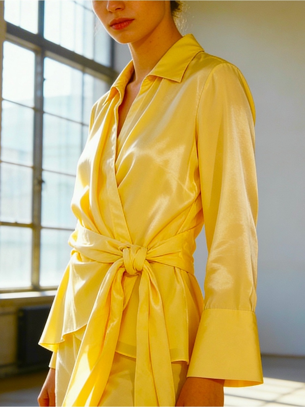 Neiman Marcus Exclusive Silk Tie Wrap Blouse